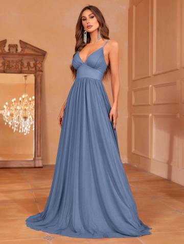 Solid Plunging Neck Sleeveless Cami Dress Bridesmaid Dresses Luxurious Weddings