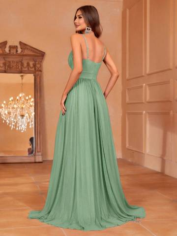 Solid Plunging Neck Sleeveless Cami Dress Bridesmaid Dresses Luxurious Weddings