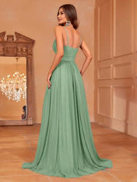Solid Plunging Neck Sleeveless Cami Dress Bridesmaid Dresses Luxurious Weddings