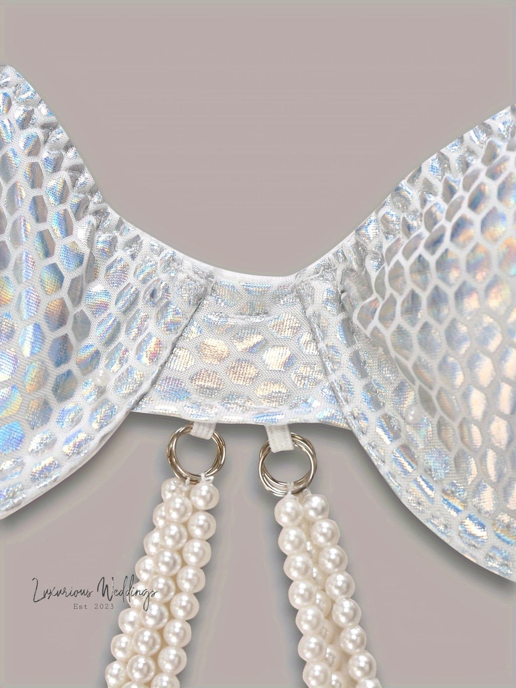 Shiny Geo Pattern Bra with Faux Pearl Chain Sequin bra Luxurious Weddings