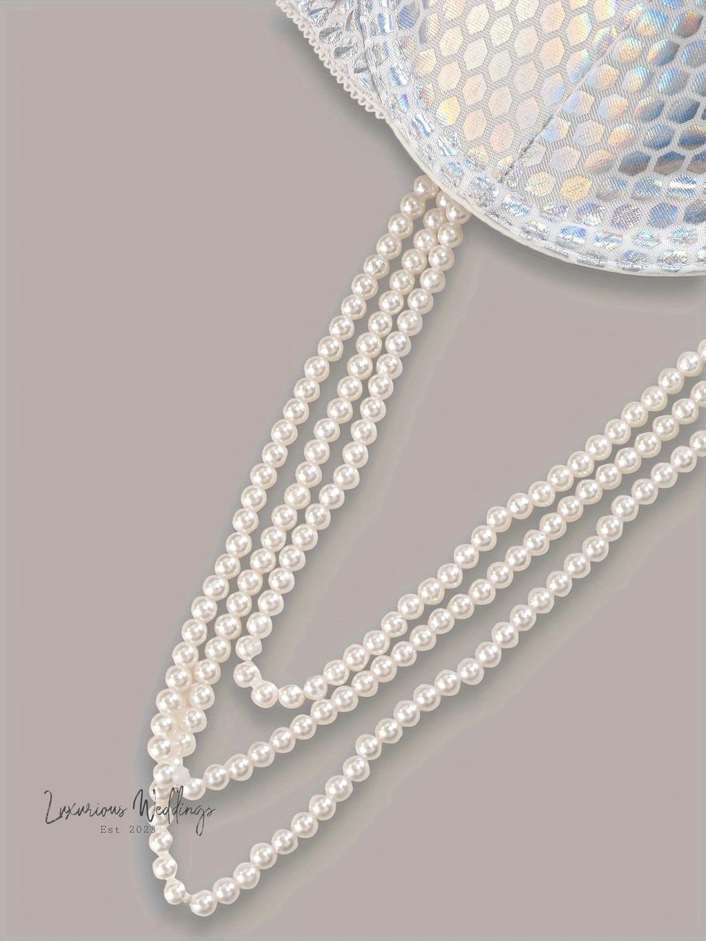 Shiny Geo Pattern Bra with Faux Pearl Chain Sequin bra Luxurious Weddings