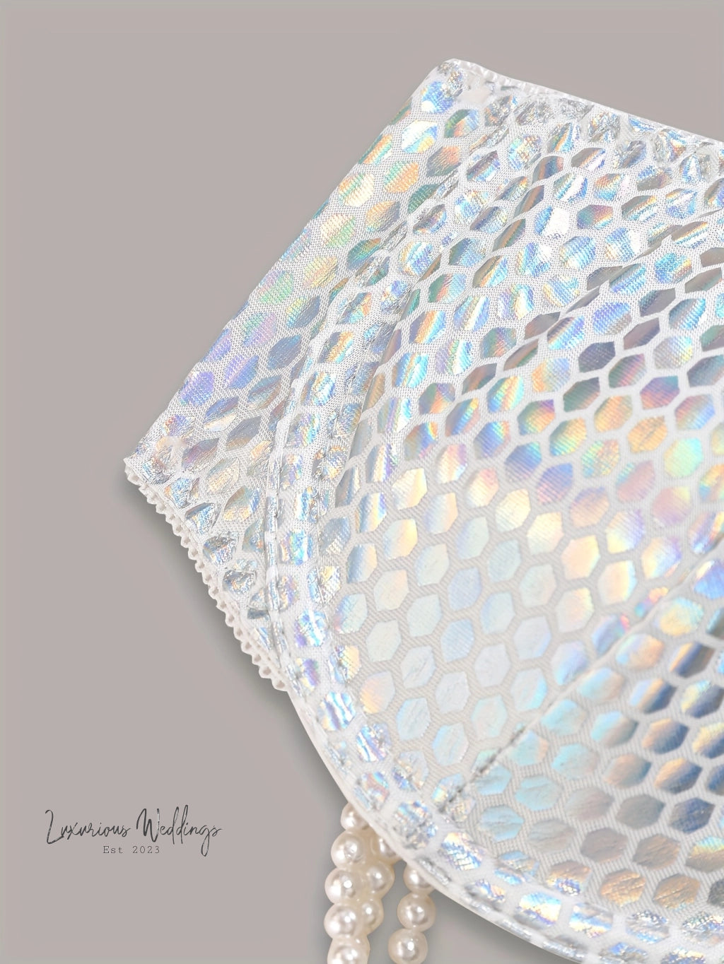 Shiny Geo Pattern Bra with Faux Pearl Chain Sequin bra Luxurious Weddings