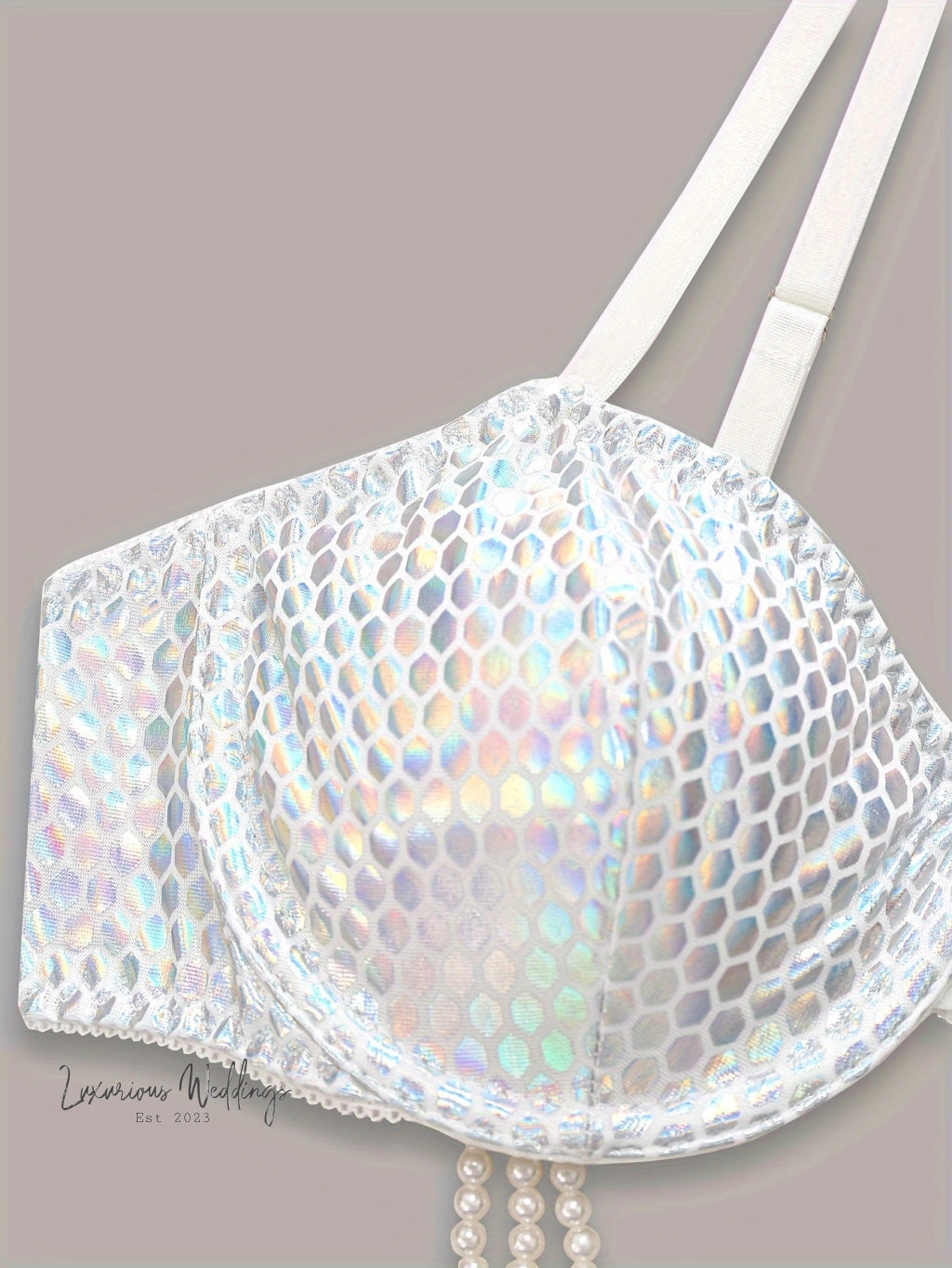 Shiny Geo Pattern Bra with Faux Pearl Chain Sequin bra Luxurious Weddings