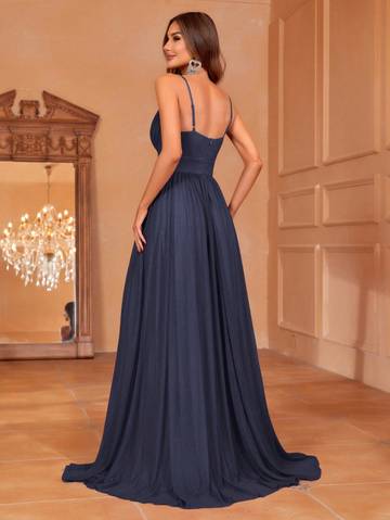 Solid Plunging Neck Sleeveless Cami Dress Bridesmaid Dresses Luxurious Weddings