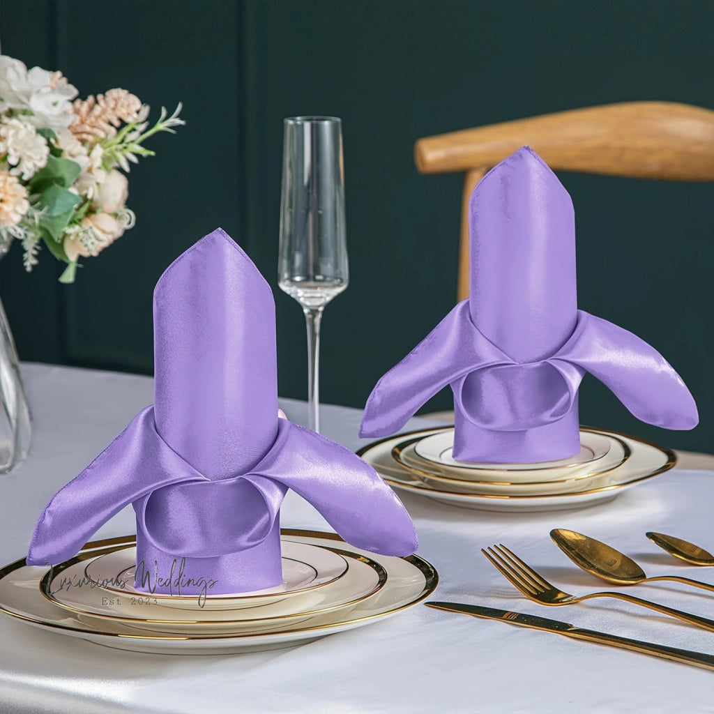 6pcs Light Purple Satin Napkins Napkins Luxurious Weddings