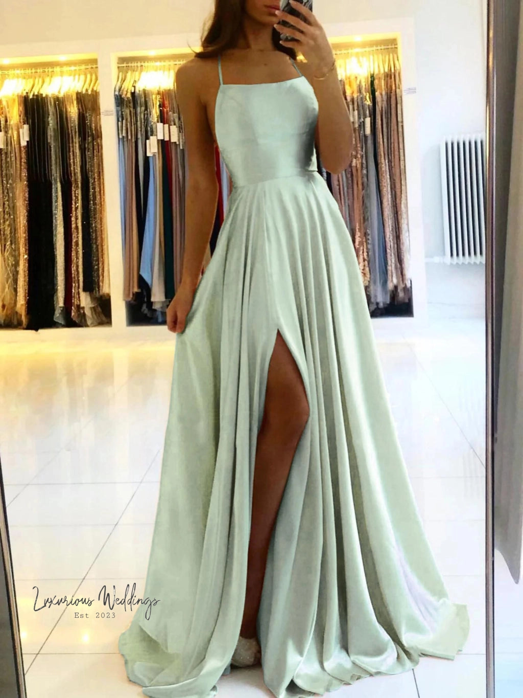 Satin Maxi Dress with Sage Green Cowl Neck Maxi Dress Luxurious Weddings
