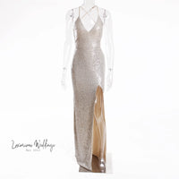 Sexy Sequin V-Neck Maxi Prom Dress Maxi Dress Luxurious Weddings