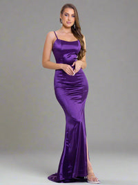 Purple Mermaid Satin Dress - Evening Prom Party Gown Mermaid Dress Luxurious Weddings