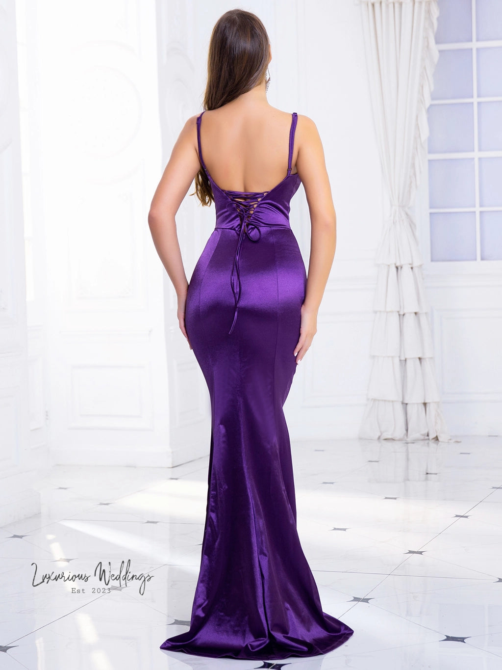 Purple Mermaid Satin Dress - Evening Prom Party Gown Mermaid Dress Luxurious Weddings