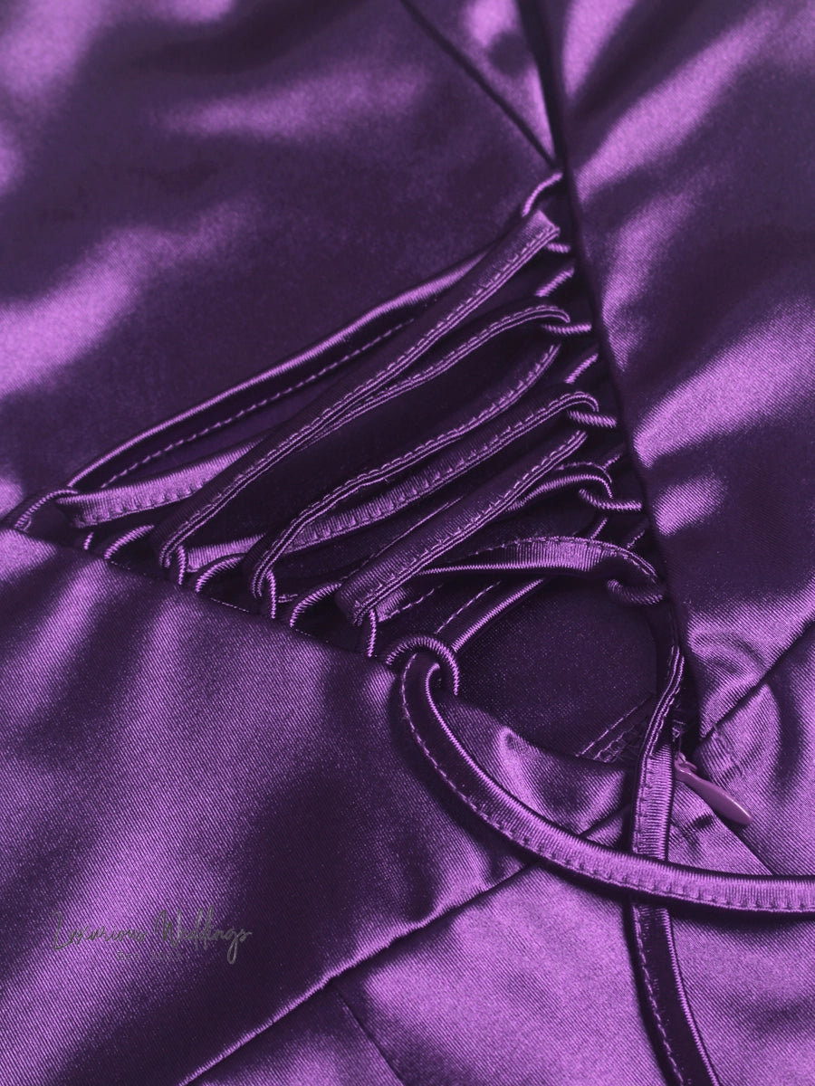 Purple Mermaid Satin Dress - Evening Prom Party Gown Mermaid Dress Luxurious Weddings