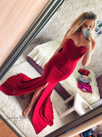 Sexy Strapless Black Maxi Dress - Red Women's Evening Gown Formal dress Luxurious Weddings