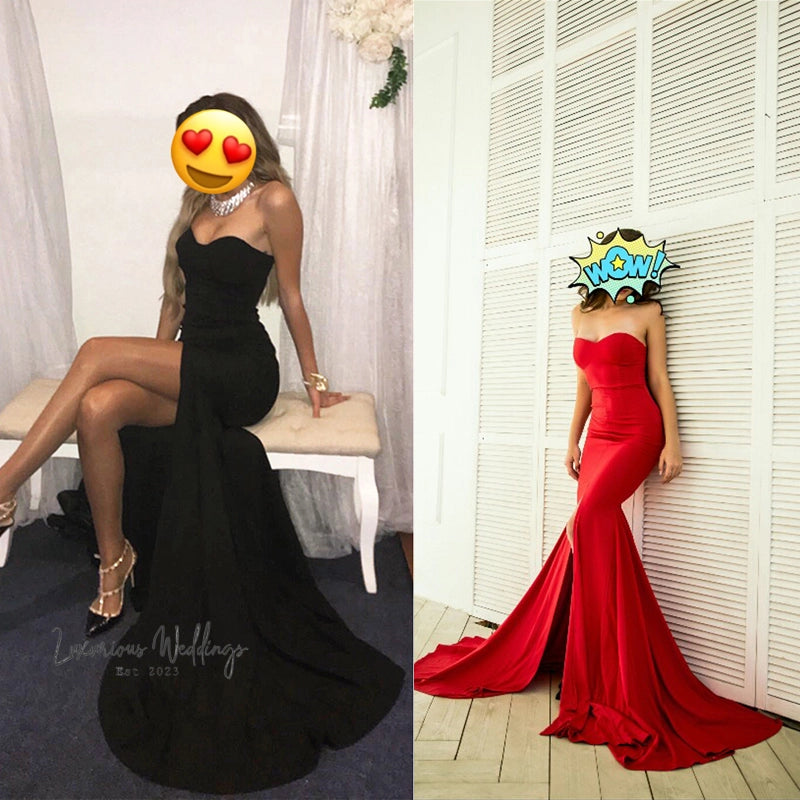 Sexy Strapless Black Maxi Dress - Red Women's Evening Gown Formal dress Luxurious Weddings