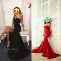 Sexy Strapless Black Maxi Dress - Red Women's Evening Gown Formal dress Luxurious Weddings