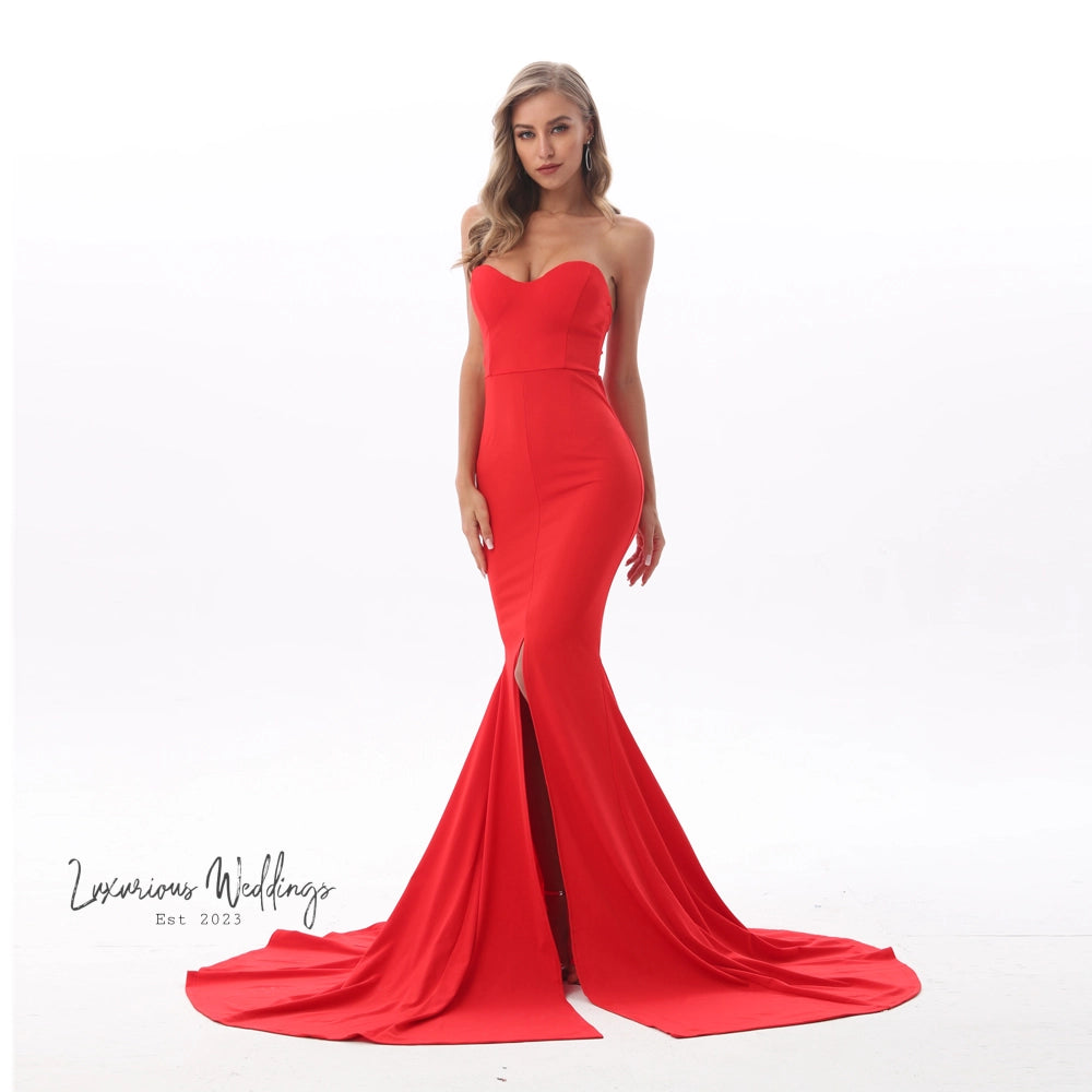 Sexy Strapless Black Maxi Dress - Red Women's Evening Gown Formal dress Luxurious Weddings