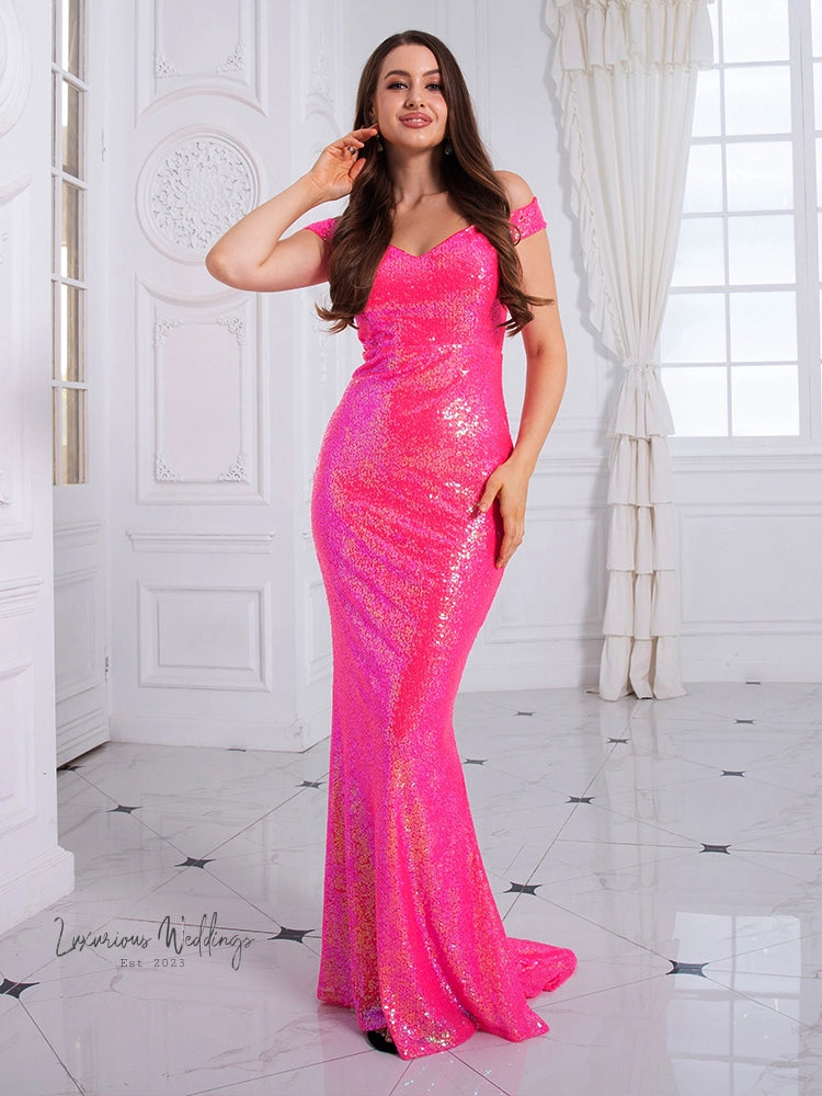 Sparkling Pink Sequin Party Dress Party Dress Luxurious Weddings