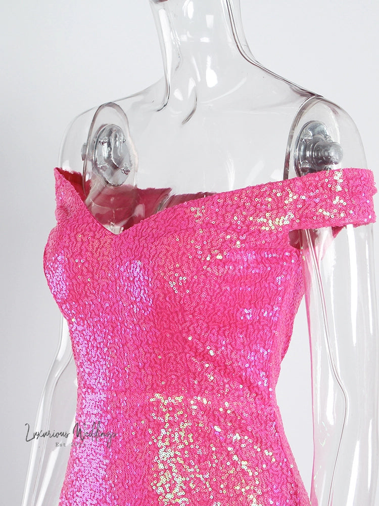 Sparkling Pink Sequin Party Dress Party Dress Luxurious Weddings