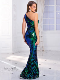 Blue Green One Shoulder Sequin Party Dress Sequin Dress Luxurious Weddings