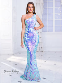 Blue Green One Shoulder Sequin Party Dress Sequin Dress Luxurious Weddings