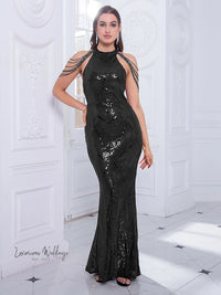 Gold Sequin Party Dress with Off-Shoulder Beading Sequin Dress Luxurious Weddings