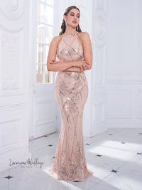 Gold Sequin Party Dress with Off-Shoulder Beading Sequin Dress Luxurious Weddings