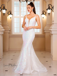 White Sequined Mermaid Wedding Party Dress sequined mermaid dress Luxurious Weddings
