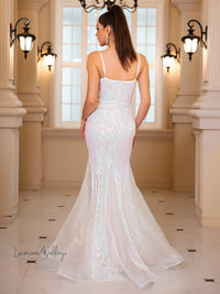 White Sequined Mermaid Wedding Party Dress sequined mermaid dress Luxurious Weddings