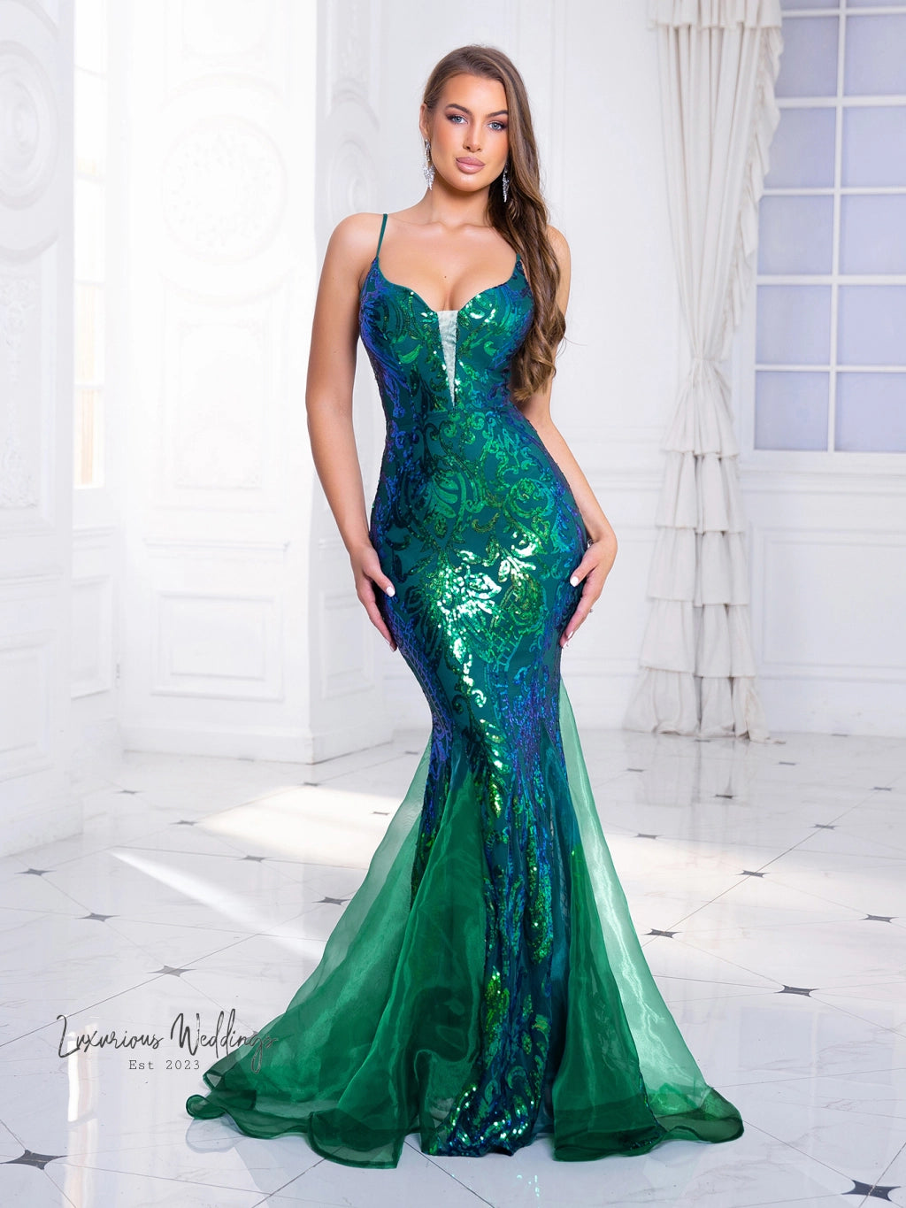 White Sequined Mermaid Wedding Party Dress sequined mermaid dress Luxurious Weddings