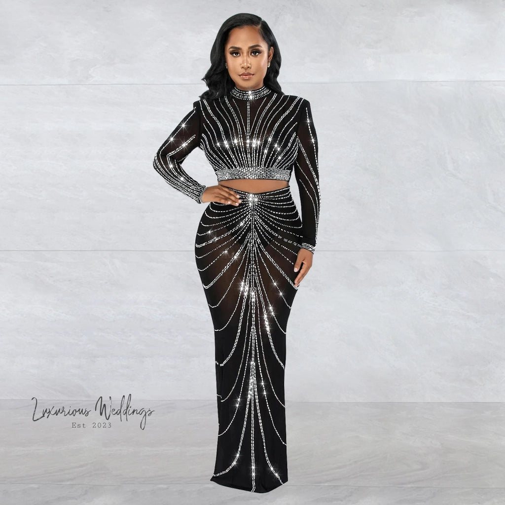 Sexy Rhinestone Mesh Maxi Party Dress Maxi Dress Luxurious Weddings