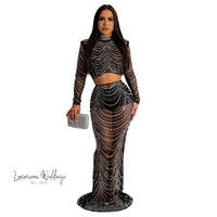 Sexy Rhinestone Mesh Maxi Party Dress Maxi Dress Luxurious Weddings