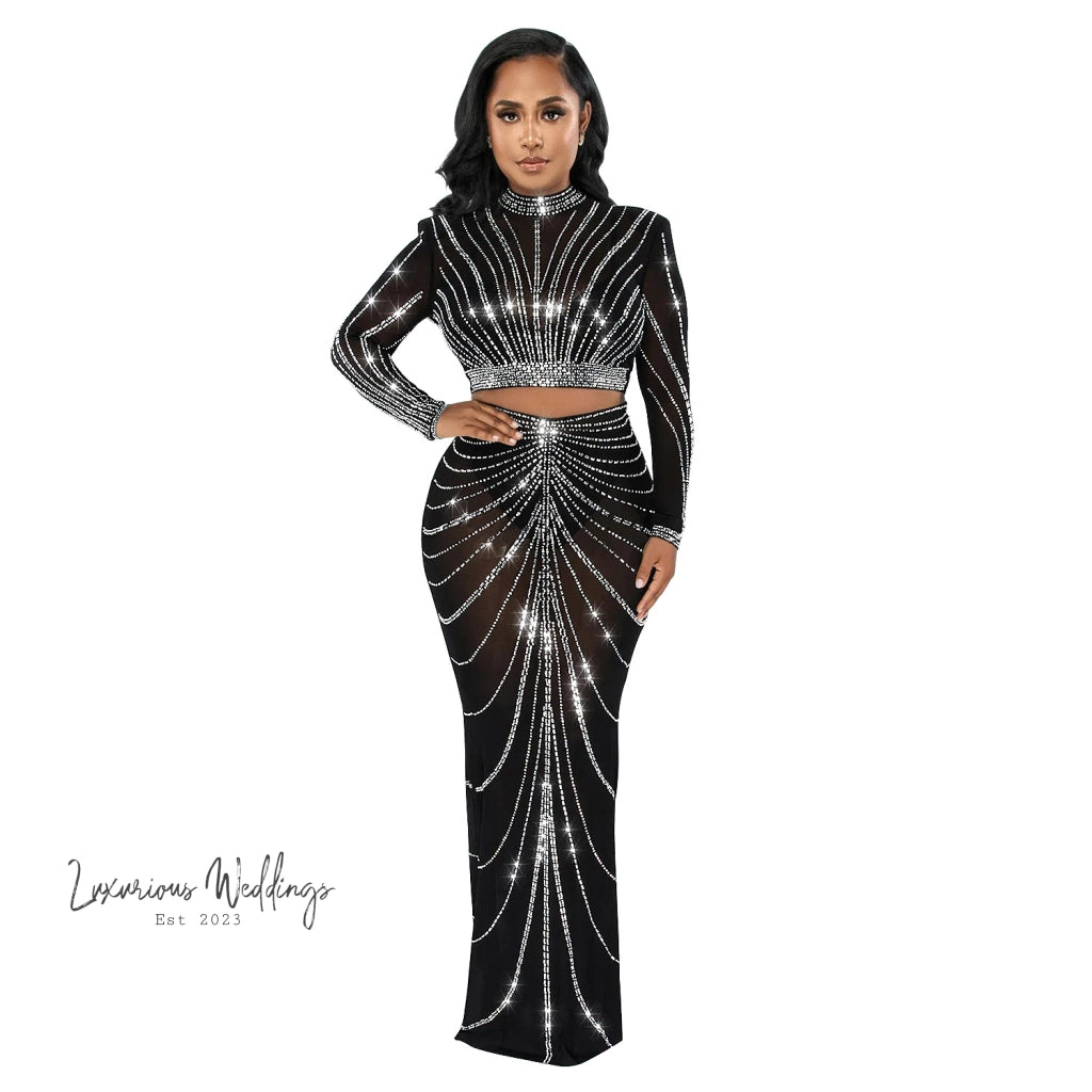 Sexy Rhinestone Mesh Maxi Party Dress Maxi Dress Luxurious Weddings