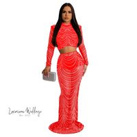 Sexy Rhinestone Mesh Maxi Party Dress Maxi Dress Luxurious Weddings