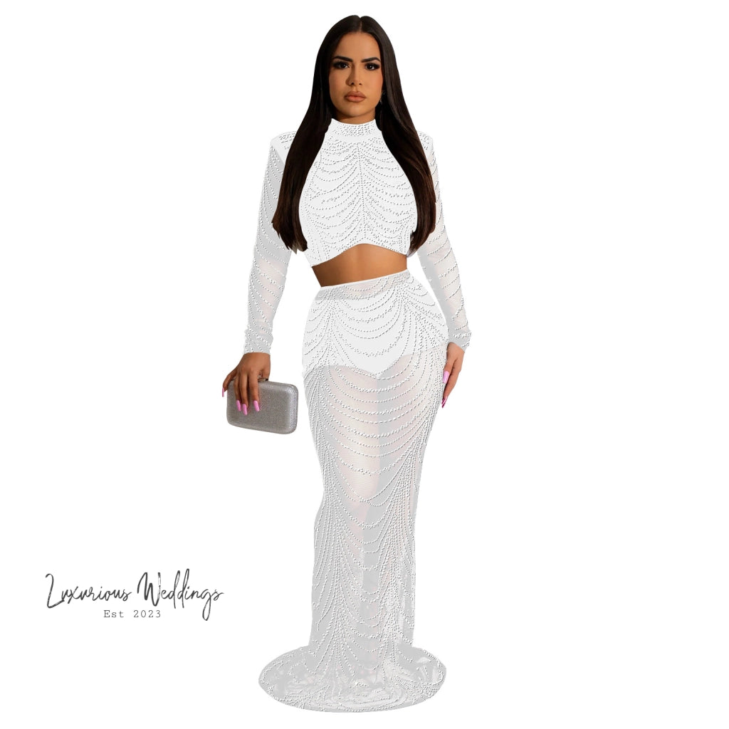 Sexy Rhinestone Mesh Maxi Party Dress Maxi Dress Luxurious Weddings