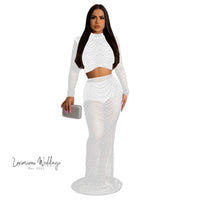 Sexy Rhinestone Mesh Maxi Party Dress Maxi Dress Luxurious Weddings