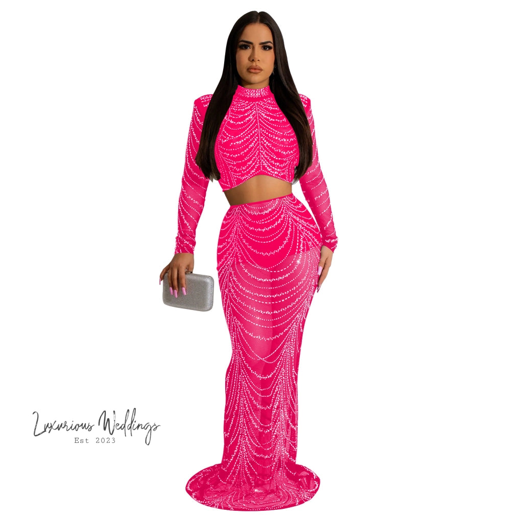 Sexy Rhinestone Mesh Maxi Party Dress Maxi Dress Luxurious Weddings