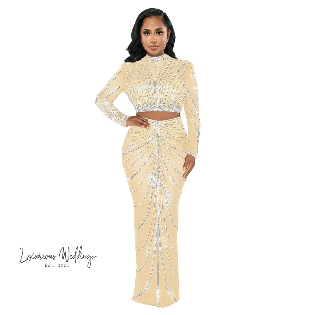 Sexy Rhinestone Mesh Maxi Party Dress Maxi Dress Luxurious Weddings