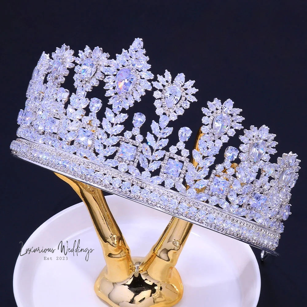 Luxury CZ Zircon Crown - Wedding Queen Party Tiara Luxurious Weddings