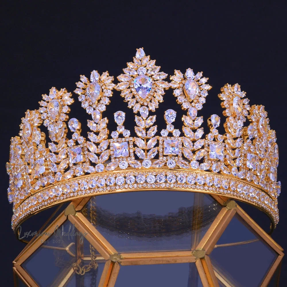 Luxury CZ Zircon Crown - Wedding Queen Party Tiara Luxurious Weddings