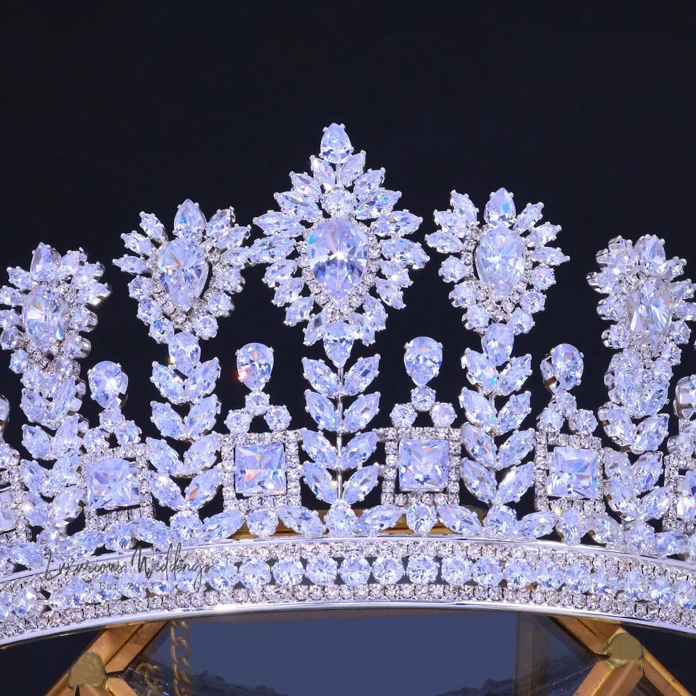 Luxury CZ Zircon Crown - Wedding Queen Party Tiara Luxurious Weddings