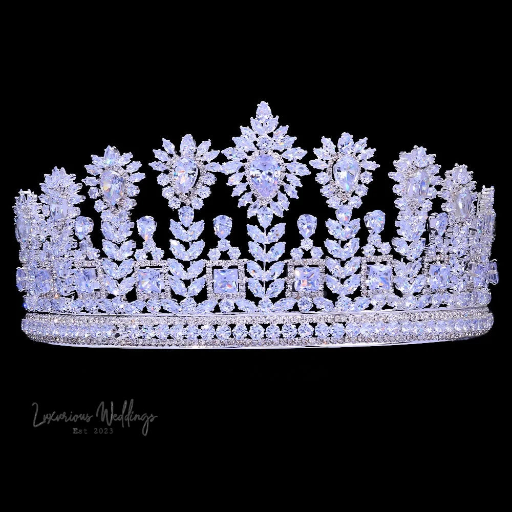 Luxury CZ Zircon Crown - Wedding Queen Party Tiara Luxurious Weddings