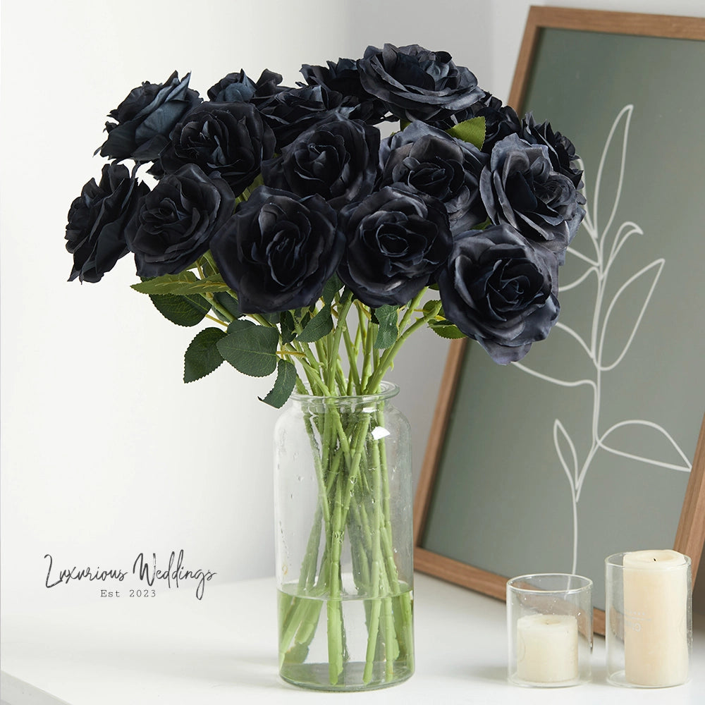 Gothic Silk Rose Bouquet | Home Decor & DIY Halloween Decor Black Roses Luxurious Weddings