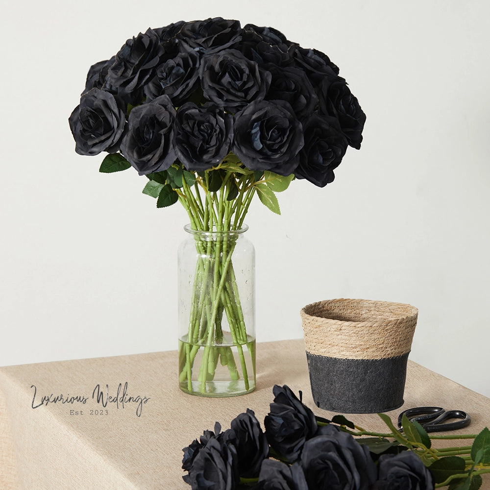 Gothic Silk Rose Bouquet | Home Decor & DIY Halloween Decor Black Roses Luxurious Weddings