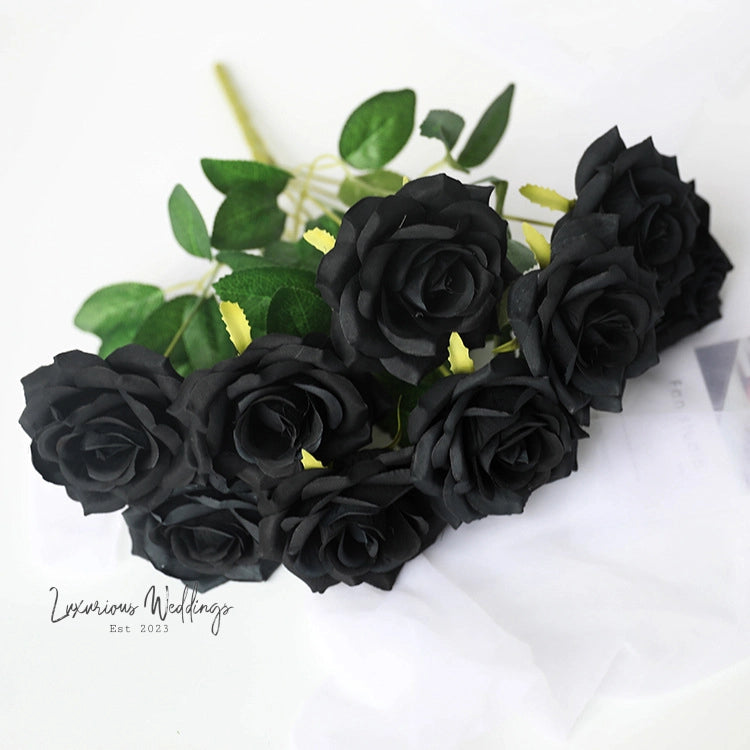 Gothic Silk Rose Bouquet | Home Decor & DIY Halloween Decor Black Roses Luxurious Weddings