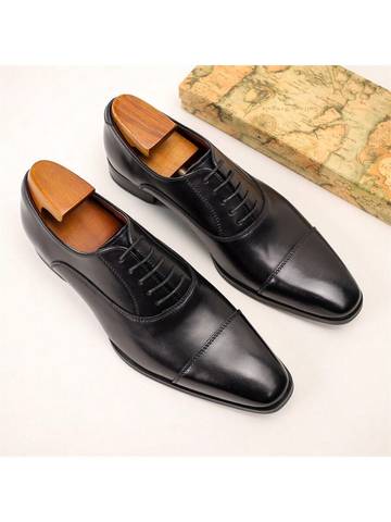 Men's Oxford Shoes With Square Toe And Three Connecting Joints, Dress Shoes Luxurious Weddings