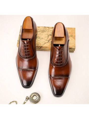 Men's Oxford Shoes With Square Toe And Three Connecting Joints, Dress Shoes Luxurious Weddings