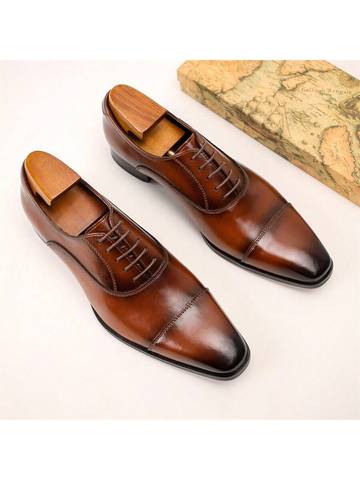 Men's Oxford Shoes With Square Toe And Three Connecting Joints, Dress Shoes Luxurious Weddings