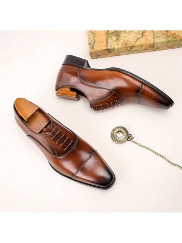Men's Oxford Shoes With Square Toe And Three Connecting Joints, Dress Shoes Luxurious Weddings