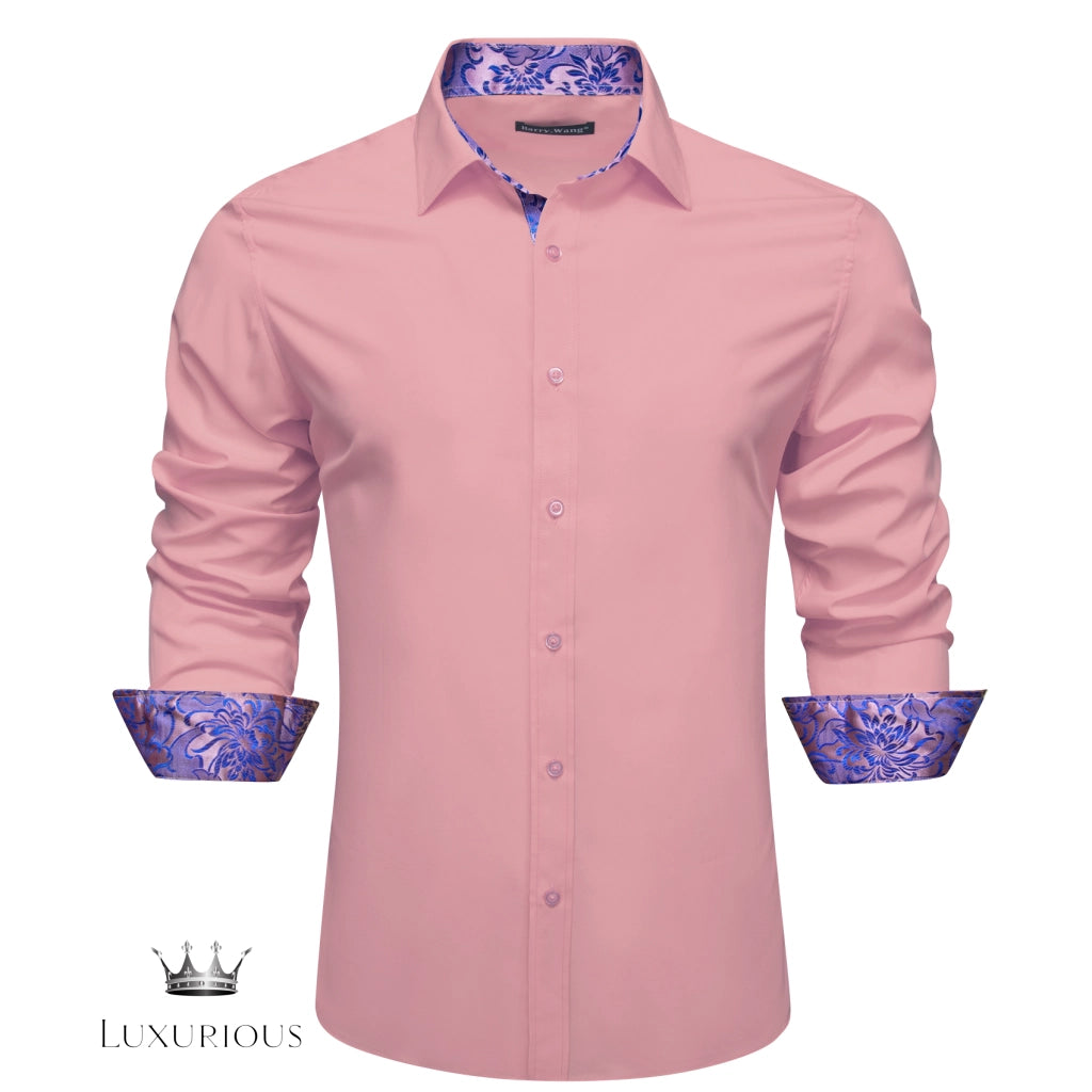Luxury Silk Long Sleeve Men's Shirt - Slim Fit White with Red Patch Silk Sleeve Shirt Luxurious Weddings