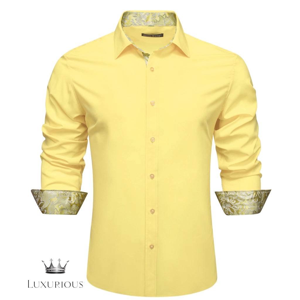 Luxury Silk Long Sleeve Men's Shirt - Slim Fit White with Red Patch Silk Sleeve Shirt Luxurious Weddings