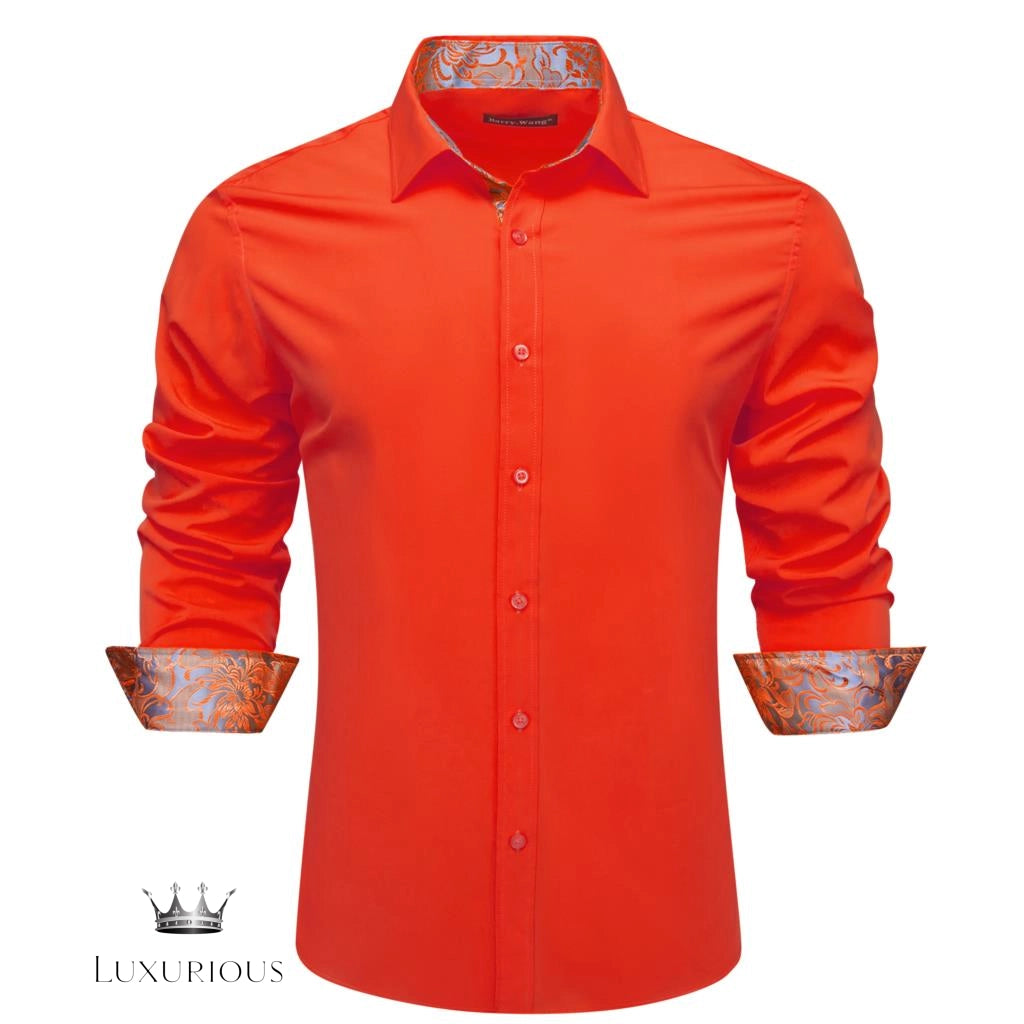 Luxury Silk Long Sleeve Men's Shirt - Slim Fit White with Red Patch Silk Sleeve Shirt Luxurious Weddings