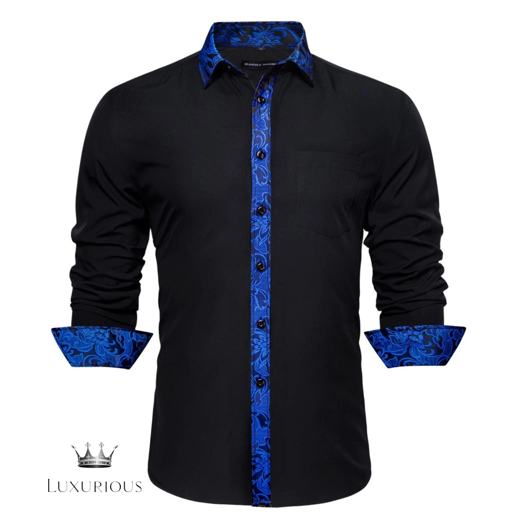Luxury Silk Long Sleeve Men's Shirt - Slim Fit White with Red Patch Silk Sleeve Shirt Luxurious Weddings